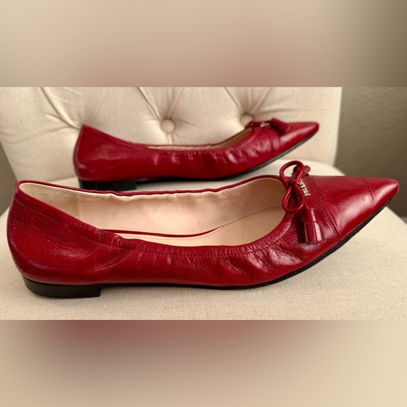 Prada Calzature Donna Red Patent Leather Tassel Ballet Flats Women Size 12 - Picture 7 of 15